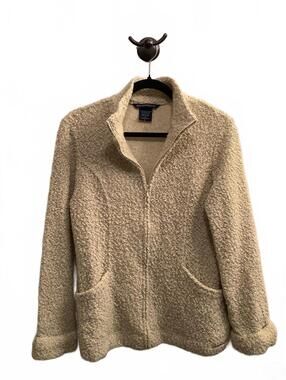 Ex Officio Women’s Light Gray Cream Sherpa Fleece Zip Up Jacket w/ Pockets